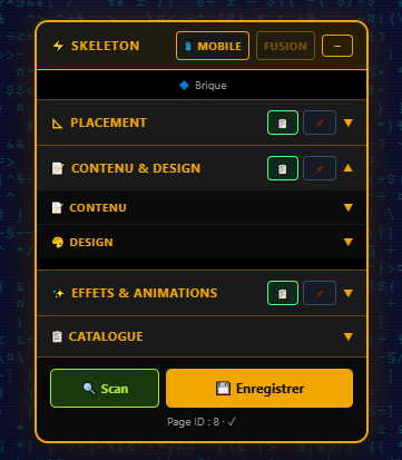 Console Skeleton Magic-Oz : outil de design WordPress no-code avec briques et templates