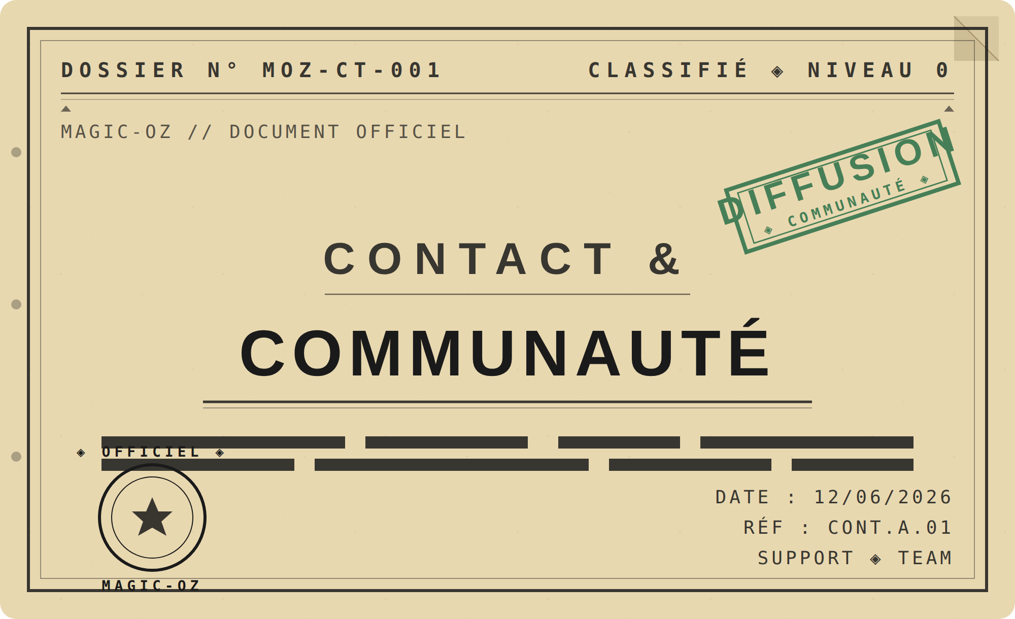 lien vers la page contact et communauté magic-oz